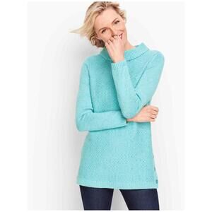 Talbots Aqua Marine Blue Cotton Blend Medium Tunic‎ Sweater Mock Neck